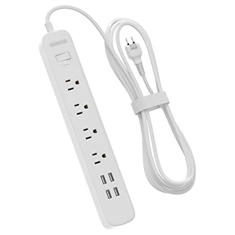 2 Prong Surge Protector with 15ft Extension Cord, NTONPOWER Power Strip Long Cord, 4-Outlet Surge Protector with 4 USB Charging Ports for Smartphone Home Office Desktop, 1700 J, White Cover