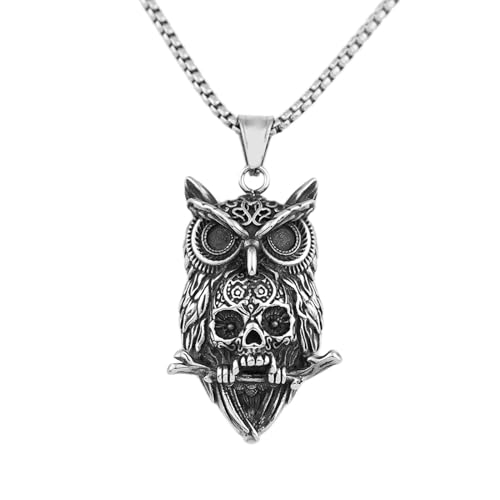 Cadeaux bijoux de mode pour hommes : collier gothique hibou avec crâne pour garçons