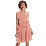 Vestido Elegante de Mujer sin Mangas Plisado de Noche Rosa XL