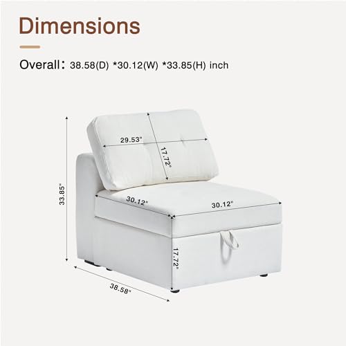 Image of QHITTY Middle Module Seat for Modular Sofa Sectional Couch with Storage Armless Sofa Chair, Beige White