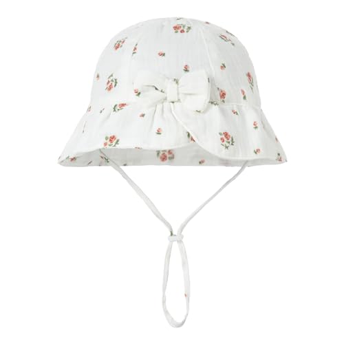 Generisch Chica Bebé Algodón Flores y Plantas Estampado Lazo Sombrero de Sol Sombrero de Platillos 0 12 Meses Mujer Sombrero de Sol Plegable, J., Talla única