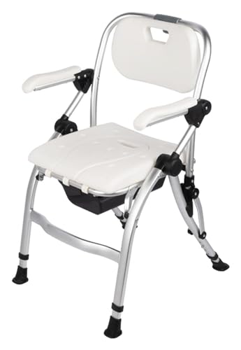 Silla de baño plegable para inodoro para personas mayores, hecha de aleación de aluminio, silla de transporte, altura ajustable, silla de ducha, silla con orinal para personas mayores o con discapacidad (B)