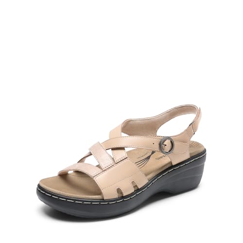 Image of DREAM PAIRS Women's Open Toe Wedge Sandals Walking Shoes | Cushioned footbed with supportive comfort for walking, vacations, beach outings, shopping and everyday summer wear
