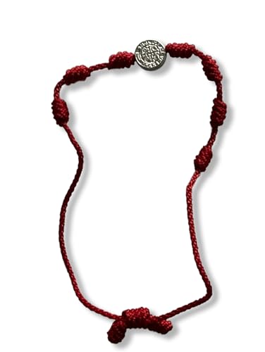 Generic 7 Knots Red Adjustable Bracelet with Saint Benedict Amulet - Protection, prosperity, good luck, and blessings, Red, silver