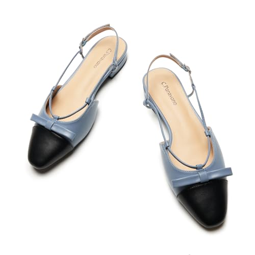 Image of C.Paravano Women Pointed Toe Slingback Flats Dressy Closed Sandal Shoes