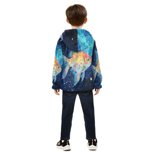 Colorful Fish with Cosmic Background Toddler Fleece Jacket Girl Boys Hooded Fleece Jacket Coat Warm4