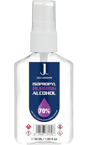JAN LONDON Isopropyl Rubbing Alcohol IPA 70% Versatile Antiseptic & Cleaner for Wounds Surfaces Electronics Quick-Drying Residue-Free 50ml Spray