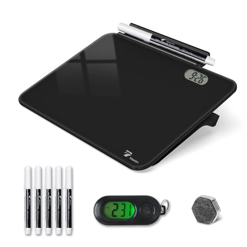 TOWON Kleines Whiteboard für Schreibtisch mit Uhr, Desktop-Whiteboard Glas mit Stifthalter, trocken abwischbar, für TOWON Kleines Whiteboard für Schreibtisch mit Uhr, Desktop-Whiteboard Glas mit Stifthalter, trocken abwischbar, für