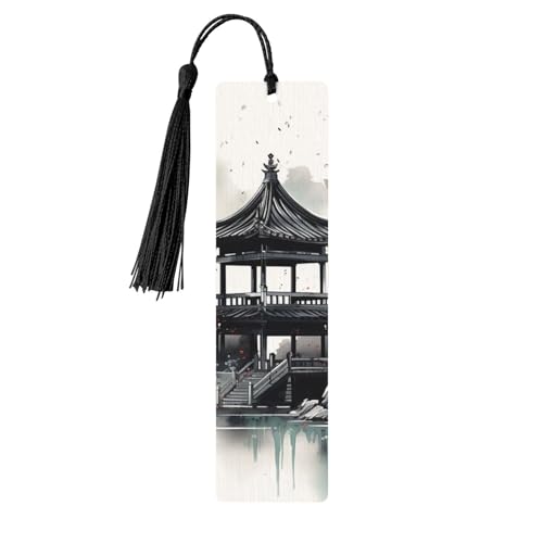 中国の水墨画木製しおり 男女兼用 読書用 木製しおり タッセル付きユニークなハンドメイドブックマーク タッセルペンダント付きクラフトブックマーク 本好きの誕生日教師へのギフトに