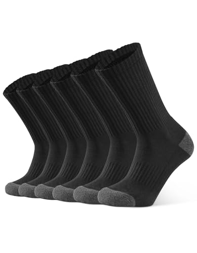 CLOSEMATE Mens Athletic Cushioned Crew Socks 6 Pairs Cotton Breathable