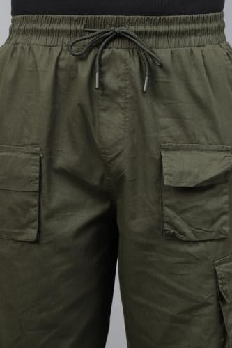 Image of Veirdo Pure Cotton Baggy Fit Regular Length Mid Rise 6 Pocket Cargos for Men (Colors Available: Black, Olive, Grey, Brown & Navy)
