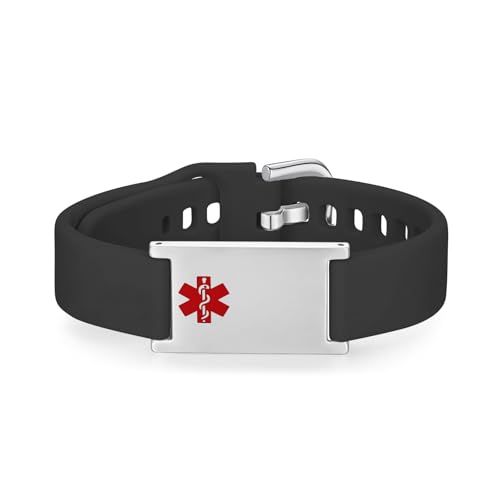 Image of LinnaLove Medical Alert ID Bracelet - Adjustable Silicone Band, Custom or Pre-Engraved Options, QR Code Available