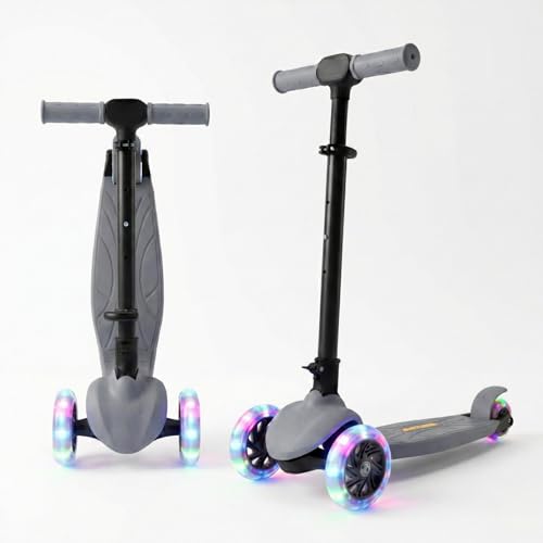 Image of STREETJAM Zoltra LED Wheel Kids Kick Scooter 3-12 Years, LED Light Wheels, BIS Approved, Lean-to-Steer Control, Extra Wide Deck, Vibrant Two-Tone Design, Up to 50 kg Load (Grey with Black)