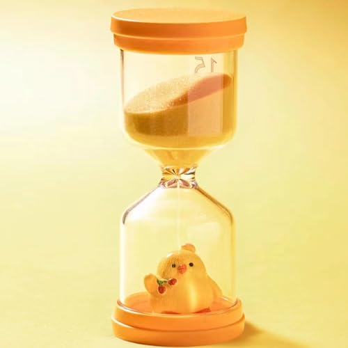 15 Min Shatterproof Plastic Hourglass,Sand Timer For Kids In Macaron Yellow With Chicken Pattern,Children's Timer For Life,Learning,Kitchen,Play Timing