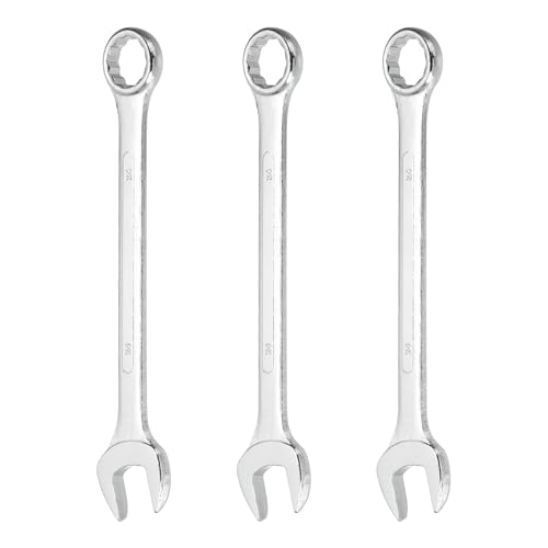 Image of sourcing map 3Pcs Combination Wrench 24mm Metric 12-Point Box and Open End Zinc Plated Steel Double Ended Spanner Tool for Automotive Pipe Furniture Machinery DIY Repair, Silver White
