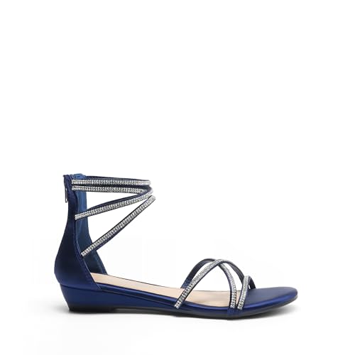 Image of DREAM PAIRS Women's Ankle Strap Flat Sandals Summer Dressy Strappy Gladiator Rhinestones Sandals