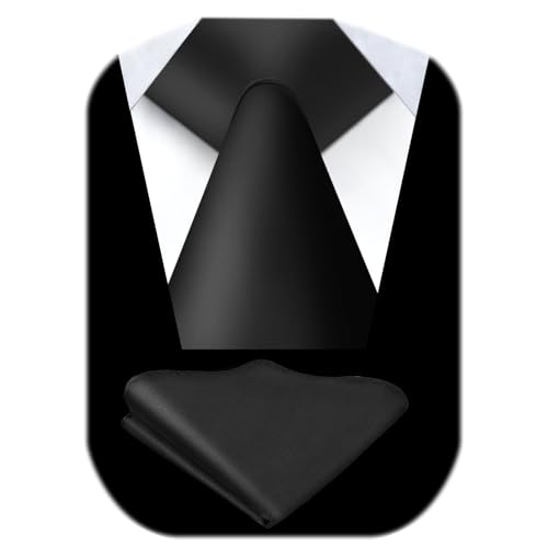 URAQT Conjuntos de Corbatas de Hombre, 2 Pcs Corbata y Pañuelo de Bolsillo, 8CM Atar y 23*23CM Cuadrada de Bolsillo, Formal Ropa Accesorios Regalo Hombre para Bodas, Fiesta, Business Negocios (Negro)