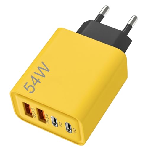 NHQZ Chargeur multiport USB,54W Prise USB C,4 Ports Chargeur Rapide,PD+QC3.0 Chargeur Secteur,Tête de charge rapide pour iPhone Samsung Xiaomi Huawei(Jaune)