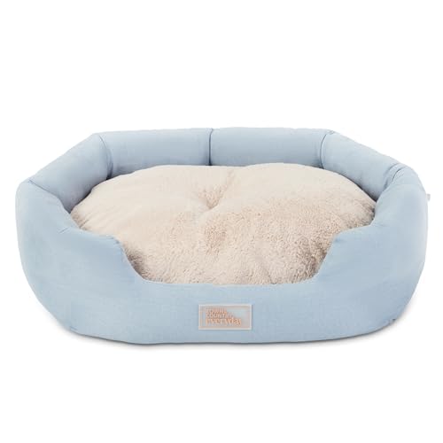 Town & Country Everyday CuddleTown Faux Linen Comfy Cozy Cuddler Pet Bed, Supportive & Calming, Non-Slip Bottom, Machine Washable Cover, Blue, Small 22"x20"x7"