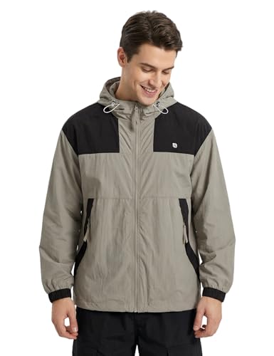 Image of Venzina Men's Slim-Fit Breathable Sun Hoodie -UPF 50+ Ultra-Lightweight Wind-Resistant Jacket with Visor, Color-Block Design, Black Cuffs & Adjustable Hem for Cycling,Commute,Outdoor