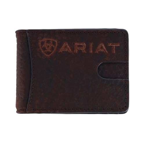 ARIAT Men's Large Logo Bull Hide Leather Bifold Money Clip Wallet