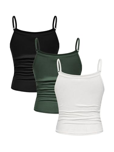 Image of SOLY HUX Girl's Tank Tops 3 Packs Cute Ruched Spaghetti Strap Camisole Slim Fit Undershirts
