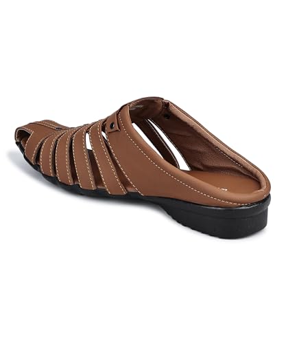 Image of Men's Fashion Sandals - Comfortable Fisherman, Premium PU Padding, Synthetic Leather, Closed-Toe Summer Outdoor Sandals, Tan - Stylish and Durable Footwear