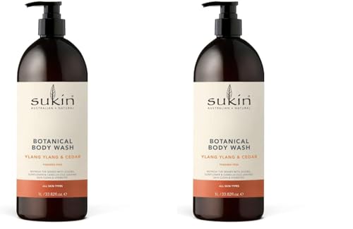 Sukin Botanical Body Wash, Ylang Ylang & Cedar, 1L (Pack of 2)