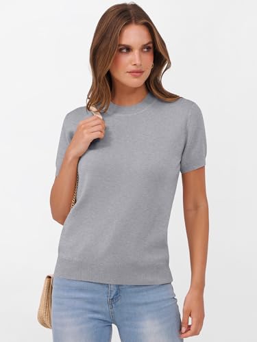 Image of ANRABESS Womens Short Sleeve Sweaters Wool Blend Crew Neck Sweater Shirts Business Casual Work Tops 2026 Summer Outfits