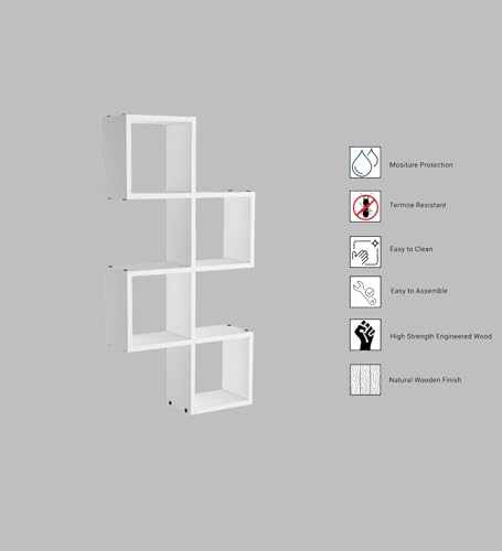 Image of Aura Multipurpose Modular Wall Racks /Shelves /Organiser /Decor Particle Board Wall Shelf (Number of Shelves - 7, White)