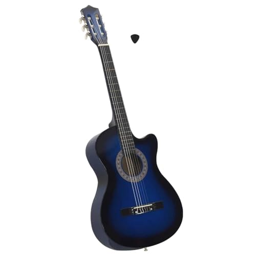 Teenpull Guitarra Western Cutaway de 38 pulgadas con sombreado azul de madera de tilo con 6 cuerdas de nailon y metal para principiantes, niños, aprender, jugar, escenario y enseñanza