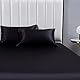 Boqingzhu Satin Spannbettlaken 180x200cm Schwarz Uni Seide Spannbetttuch Microfaser Bettlaken für bis 25cm Matraze