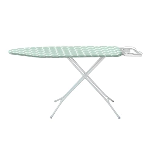 Royalford Ironing Board, Adjustable Height & Iron Rest To Secure Iron In Place, Lightweight & Foldable For Compact Storage, Protective Feet,100% Cotton Fitted Cover, – 96 x 30 cm, Green