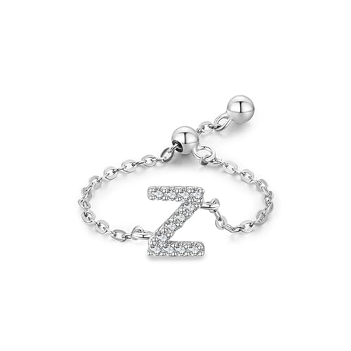 Anillos de compromiso para mujer, anillo moderno con letra Z, plata con corte redondo, diamante de oro blanco de 18 quilates, talla 60 (19,1)