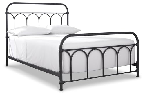 Signature Design by Ashley Nashburg Industrial Farmhouse Metal Bed, Full, Matte Black