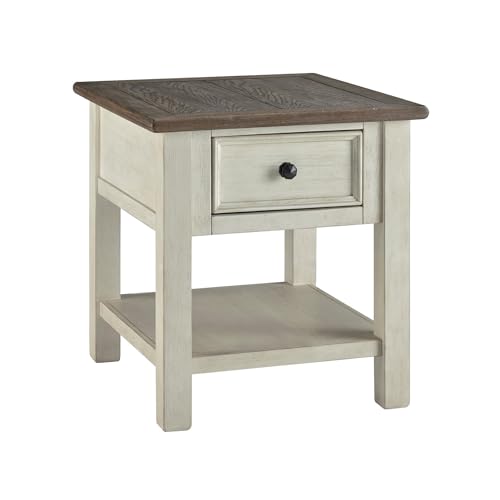 Signature Design by Ashley Bolanburg End Table for Living Room, Two-Tone Distressed Wood Side Table with Smooth-Gliding Drawer, Farmhouse Plank-Style Top, Ideal Night Stand Use, Antique White/Oak