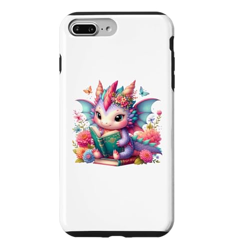 Cute Pink Baby Dragon Floral Book Lover Bookish Fantasy Era �X�}�z�P�[�X iPhone 7 Plus/8 Plus �p