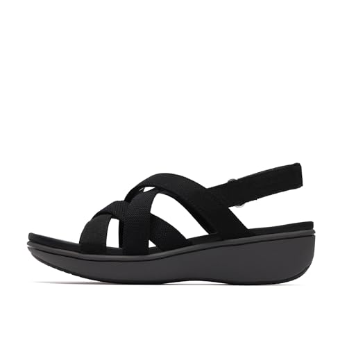 Clarks Clarks Cloudsteppers Women's BreezeRae Ana Wedge Sandal, Black Canvas, 9.5 Medium US