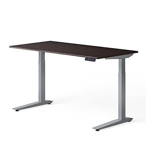Image of Fully Jarvis Standing Desk 60 inch x 27 inch Dark Bamboo Top - Electric Adjustable Desk Height from 30 inch to 49 inch with Memory Preset Controller (Rectangle, Silver Frame)