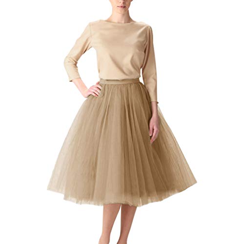 WDPL Adult A-line Tulle Skirt Bridesmaid Petticoat Tutu for Women (Medium, Khaki)
