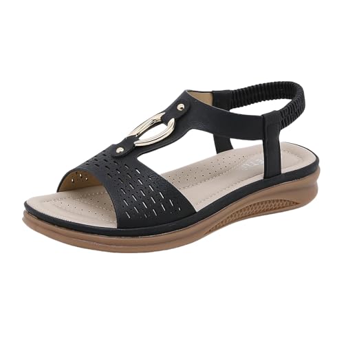 Genérico Cuñas Mujer Ortopedicas Sandalias Vestir Cómodas Sandalias Planas para Mujer,Cómodas Y Versátiles,para Playa,Ortopédicas,Informales,de Verano Doradas Transparentes (Black,37)