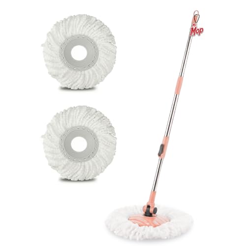 Image of Mr.Mop 360 Spin Universal Peach Stick Rod with 2 Microfibre White Refills - Magical Extendable Handle Pocha for Floor Cleaning