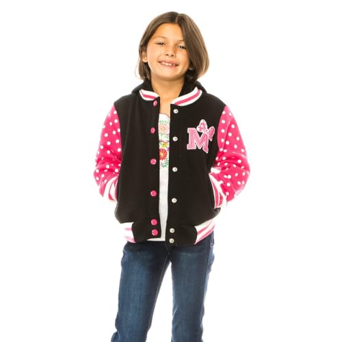 Mini Bow Girl Varsity Embroidered Fleece Jacket with Polka Dot Sleeves in Red, Pink, and Plum Size 2-4 and S-XL3