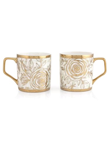 Image of Clay Craft Fine Ceramic Gold Printed Coffee /Tea Cups Set of 6-200 ml Each, Tea Cup Set of 6, Mugs for Coffee, Cups Set of 6, Mug Set, Ideal for Gifting, Perfect for Home and Office (E602)