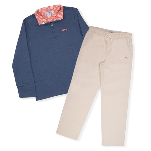Image of Tommy Bahama Boys Pullover Quarter-Zip Long-Sleeved Sweater & Pants Set, Casual 2-Piece Back to School Outfit for Kids