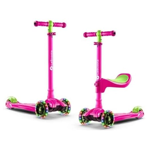 LaScoota 2-in-1 Kids Kick Scooter, Adjustable Height Handlebars and Removable Seat, 3 LED Lighted Wheels and Anti-Slip Deck, for Boys & Girls Aged 3-12 and up to 100 Lbs.