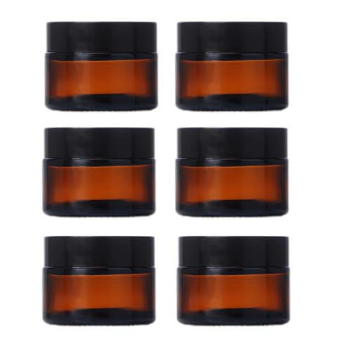 6Packs 0.5Oz Amber Glass Cosmetic Jars Small Makeup Sample Containers Leak Proof Container with Black Lid Wide Mouth Round Jar for Storage Cream, Ointments, for Storage Cream, Ointments