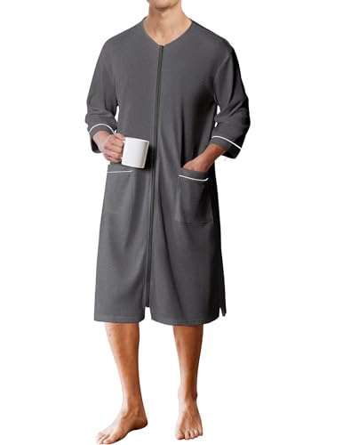 Image of Ekouaer Mens Robes Lightweight Zipper House Coat Short Bathrobes Soft Sleepwear with Pockets S-3XL