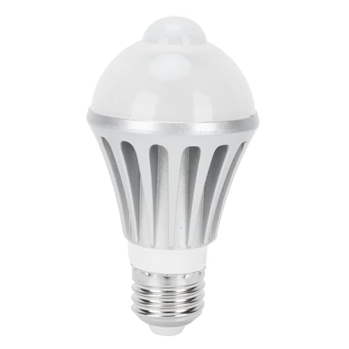 Lylithuif Bombilla con sensor LED, 7 W, E27, sensor de movimiento por inducción del cuerpo humano, luz blanca cálida para pasillo, baño, garaje, almacén, hecha de aluminio fundido a