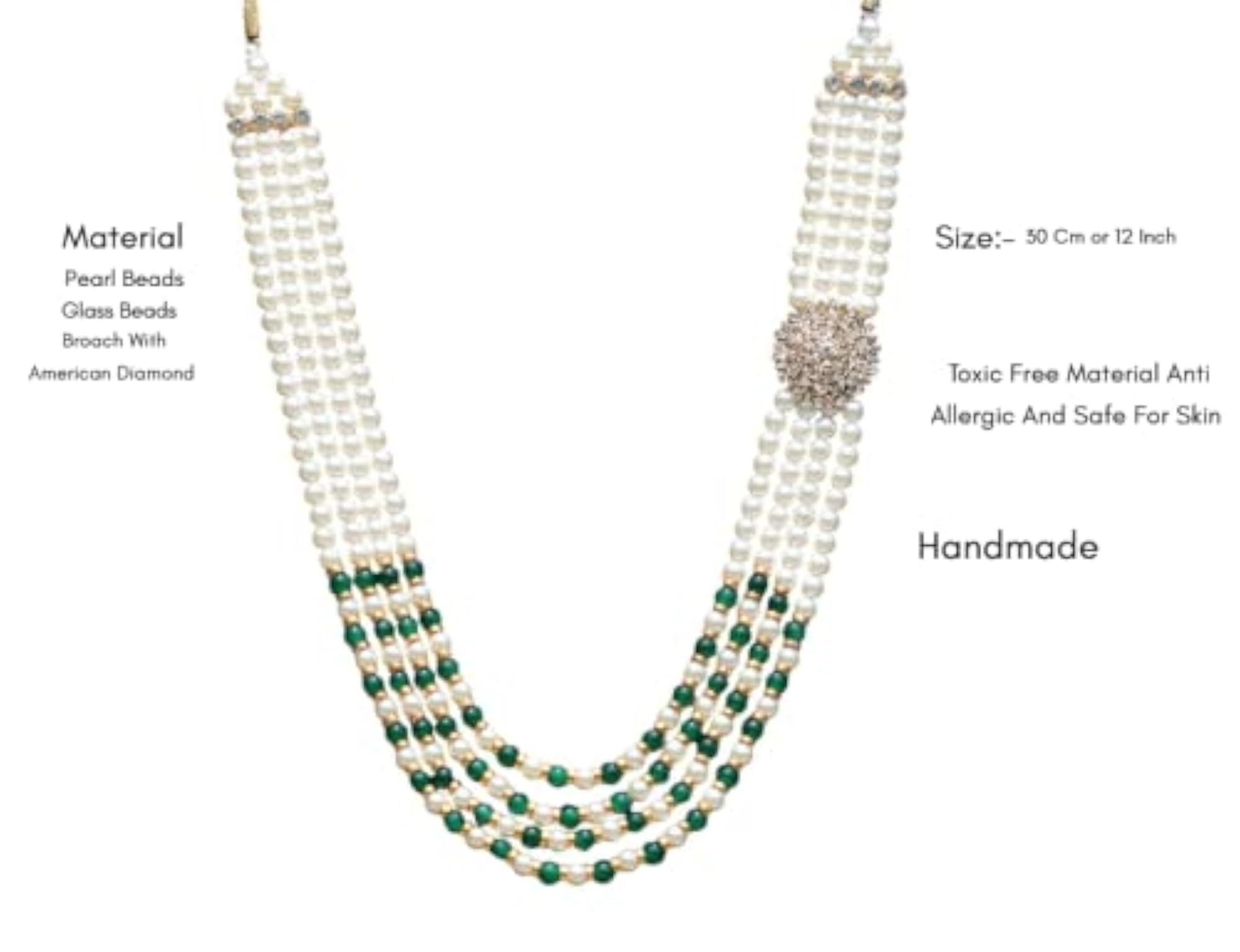 Handmade Pearl Stone & Studded AD Necklace for Men, Wedding Gift